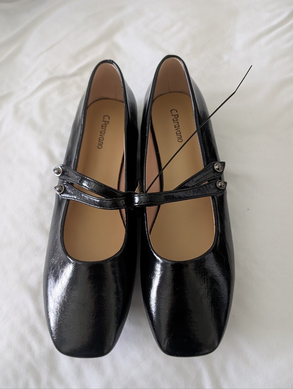 Black Patent Mary Jane Flats with Double-Strap
